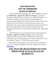 ELECTION NOTICE - CITY OF CRANSTON - NOTICE OF MEETING